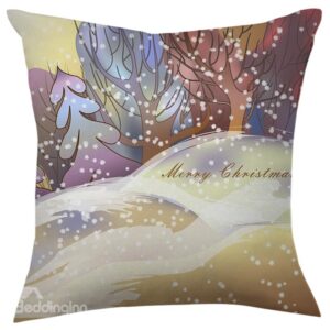 Merry Christmas Trees and Snowflake Throw Pillow
