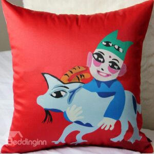 Creative Folk Style Joyous Young Man Holding Animals Pattern Throw Pillow