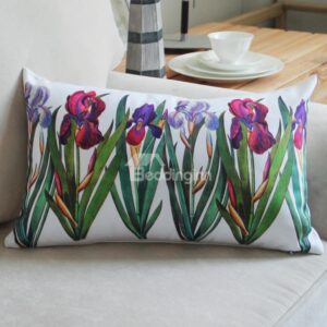 Beautiful Green Plant Purple Flowers Bed Pillow