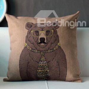 Creative Wearing Yellow Glasses and Tie Bear Throw Pillow