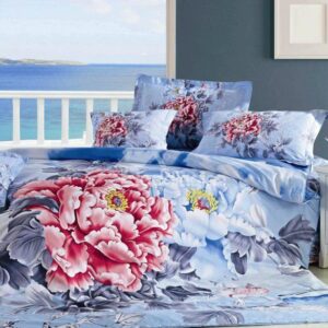 Luxury Peony Print 4-Piece 100% Cotton Duvet Cover Sets