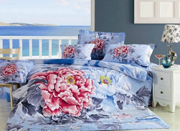 Luxury Peony Print 4-Piece 100% Cotton Duvet Cover Sets