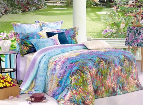 Top Class Colorful Grass Print 4-Piece Cotton Duvet Cover Sets