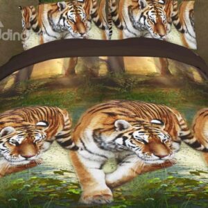 Beautiful Tiger Print 4-Piece Polyester 3D Duvet Cover Sets