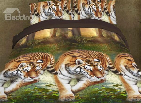 Beautiful Tiger Print 4-Piece Polyester 3D Duvet Cover Sets