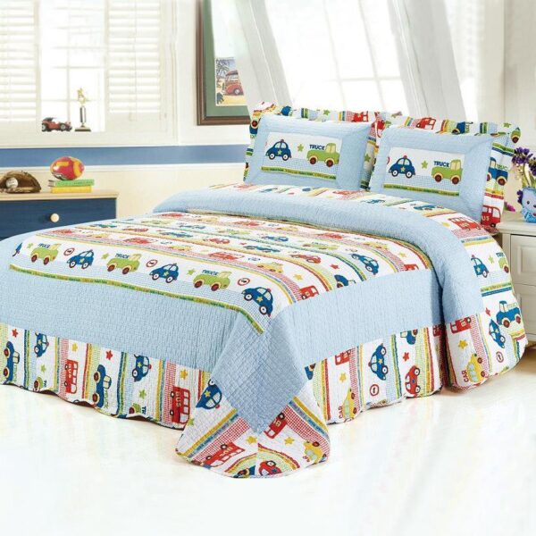 Super Soft Car Stripes Pattern 3-Piece Bed in a Bag