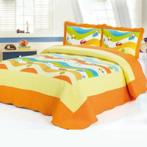 Super Comfortable Bright Color Car Pattern 3-Piece Bed in a Bag