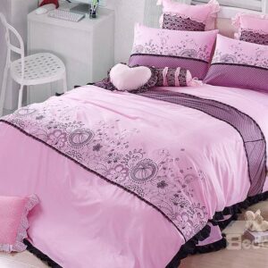 High Quality Korean Style Flower Print Princess 4-Piece Duvet Cover Sets