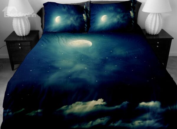 Romantic White Moon and Clouds Print 4-Piece Duvet Cover Sets