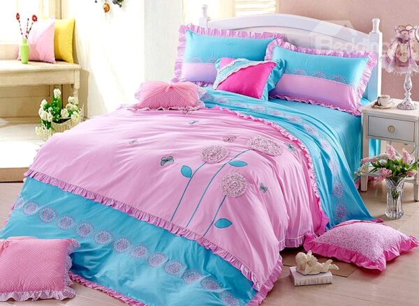 Top Quality Korean Style Concise Floral Design 4-Piece Duvet Cover Sets