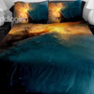 Dark Blue and Yellow Nebula Print 4-Piece Duvet Cover Sets