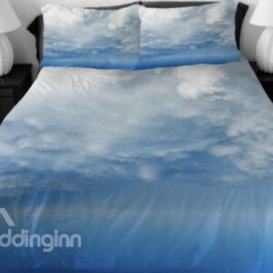 Endless White Clouds Print 4-Piece Duvet Cover Sets