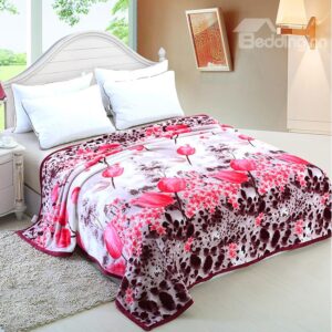Fancy Bright Pink Lotus Pattern Flower Blanket