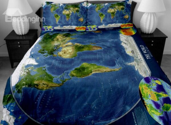 The World Map Print 4-Piece Duvet Cover Sets