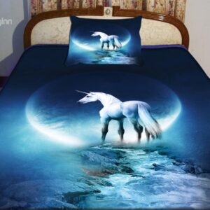 Beautiful Blue Unicorn Print 4-Piece Duvet Cover Sets