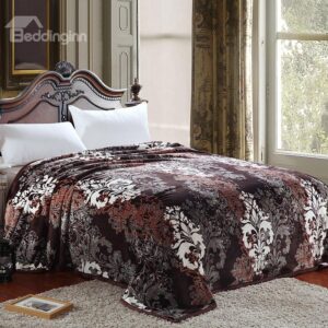 European Style Dark Brown Flowers Pattern Thicken Blanket