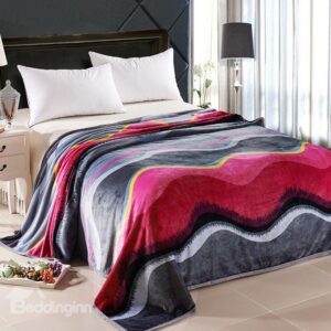 Stylish Red and Dark Gray Wave Stripes Thicken Blanket
