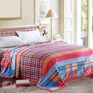 Fashion Bright Color Checks Thicken Geometric Blanket