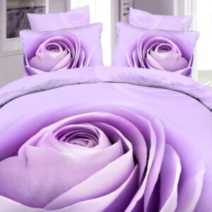 Amazing Purple Rose Bud Print 4-Piece 100% Cotton Duvet Cover Sets