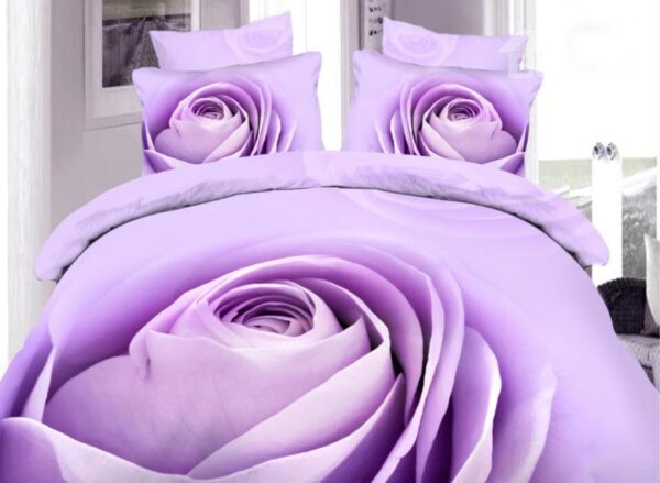 Amazing Purple Rose Bud Print 4-Piece 100% Cotton Duvet Cover Sets