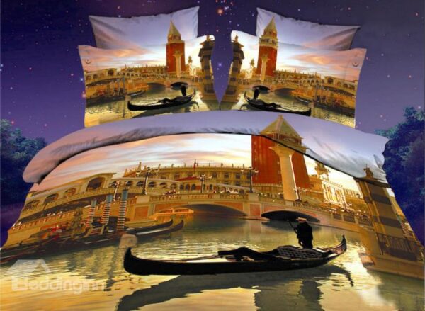A Little Boat and Watery City Print 4-Piece Duvet Cover Sets