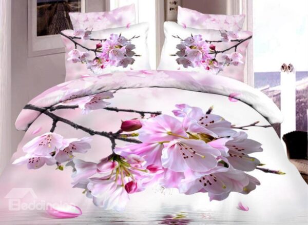 Very Beautiful Pink Peach Blossom Print 4-Piece Duvet Cover Sets
