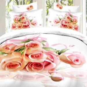 Fragrant Pink Rose Print 4-Piece Cotton Duvet Cover Sets