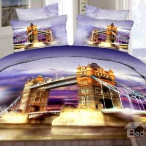 London Tower Bridge Print 4-Piece Cotton Duvet Cover Sets