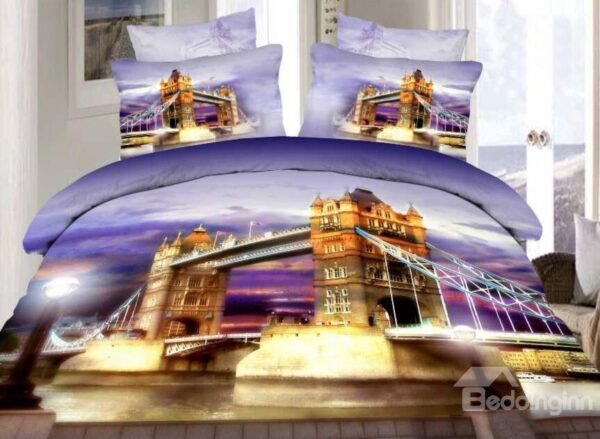 London Tower Bridge Print 4-Piece Cotton Duvet Cover Sets
