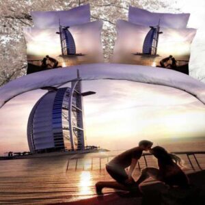 Lovers Kissing on Dubai Beach Print 4-Piece Cotton Duvet Cover Sets