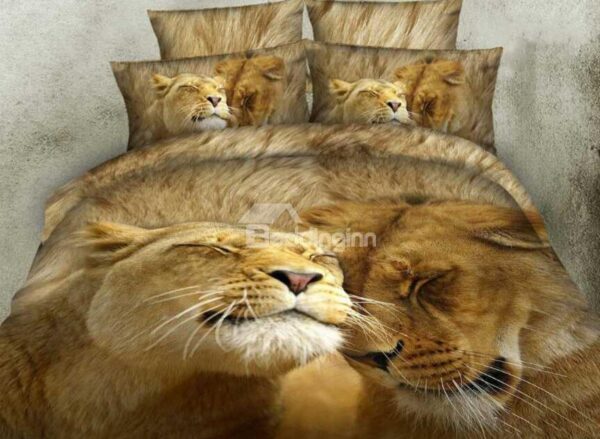 Affecting Lion Couples' Life Print 4-Piece Cotton Duvet Cover Sets
