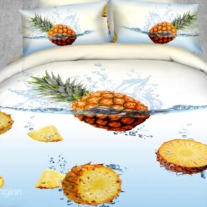 Delicate Pineapple in Water Print 4-Piece Polyester Duvet Cover Sets