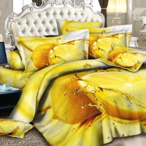 Fresh Lemon Print 4-Piece Polyester Duvet Cover Sets