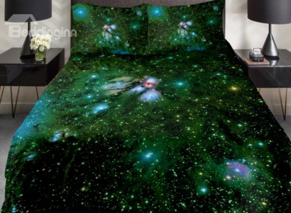 Shining Green Galaxy Print 4-Piece Duvet Cover Sets
