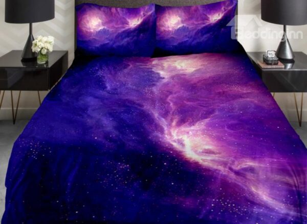 Amazing Dark Blue and Purple Galaxy Print 4-Piece Duvet Cover Sets