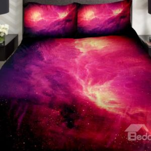 Charming Fire Red Nebula Print 4-Piece Duvet Cover Sets