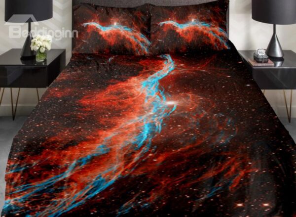 Blue and Red Star River Print 4-Piece Duvet Cover Sets
