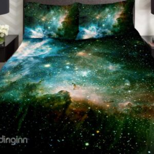 Fancy Shining Star and Green Nebula Print 4-Piece Duvet Cover Sets