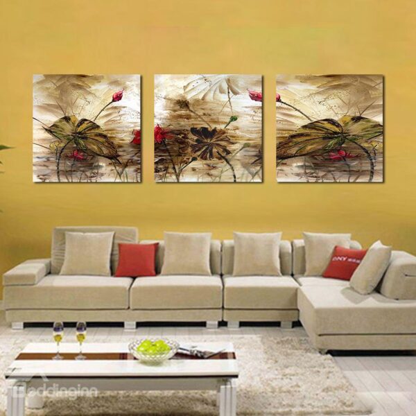 Pretty Lotus Flower 3-Pieces of Crystal Film Art Wall Print