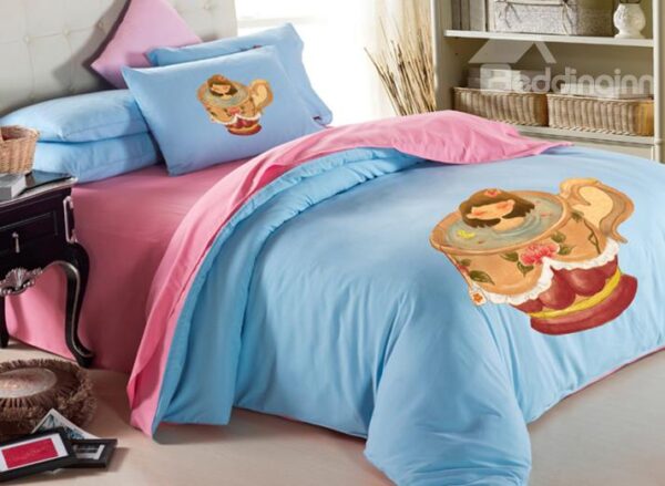 Beautiful Gril Taking a Scented Bath Print 4-Piece Duvet Cover Sets