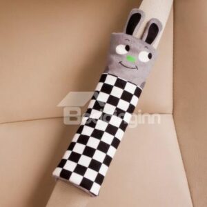Fashion Black and White Squares Pattern Cute Rabbit Seat Belt Cover