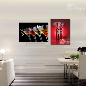 Popular Wine Glasses Pattern 2-Pieces of Crystal Film Art Wall Print