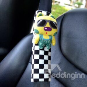 Fashion Black and White Checks White Animal Pattern Seat Belt Cover