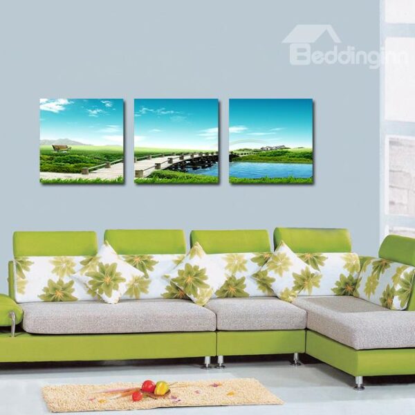 Wonderful Bridge Stream 3-Pieces of Crystal Film Art Wall Print