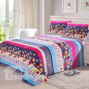 Super Beautiful Little Colored Heart Balloon Pattern Geometric Flannel Sheet