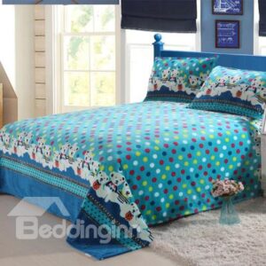 Fancy Colored Dots Cute Bear Stripe Geometric Flannel Sheet