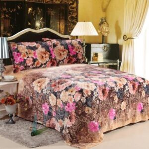 Classical Style Bright Color Flowers Dark Coffee Flannel Sheet