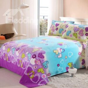 Fairtale Style Romantic Color Heart Shape Pattern Flannel Sheet