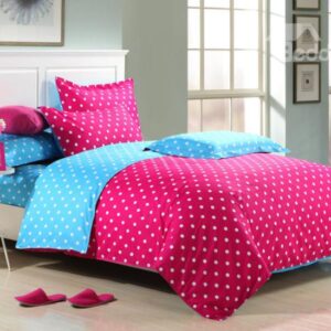 Cute Little White Polka Dot with Red Background Reversible 4-Piece Cotton Duvet Cover Sets