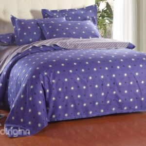 Black and White Polka Dot with Blue Background Reversible 4-Piece Cotton Duvet Cover Sets